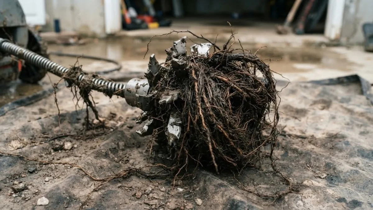 Tree roots removed from a clogged sewer lateral in Roswell, GA