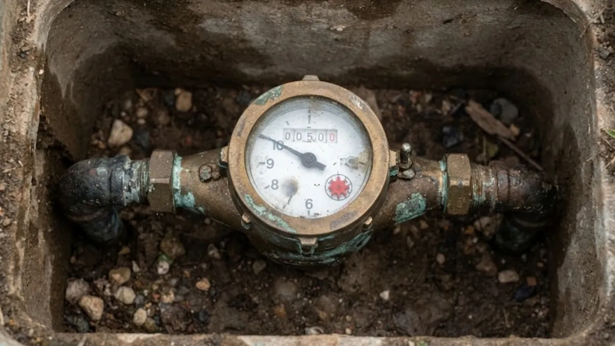 Checking a water meter leak indicator at a Roswell, GA home