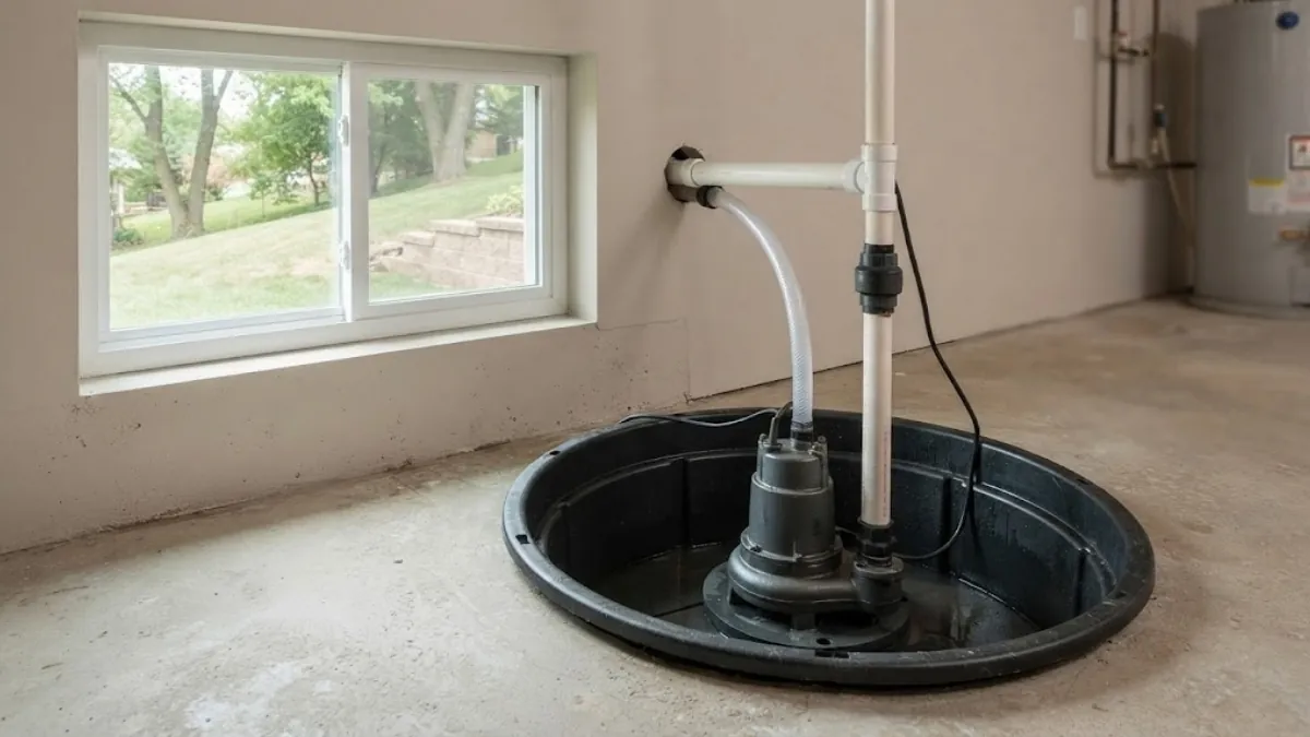 Sump pump pit in a basement on a sloped Roswell, GA lot