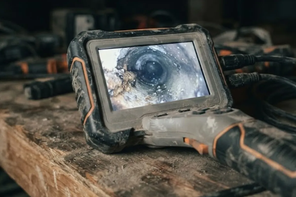 Inspection camera display used to trace a hidden plumbing leak in Roswell, GA